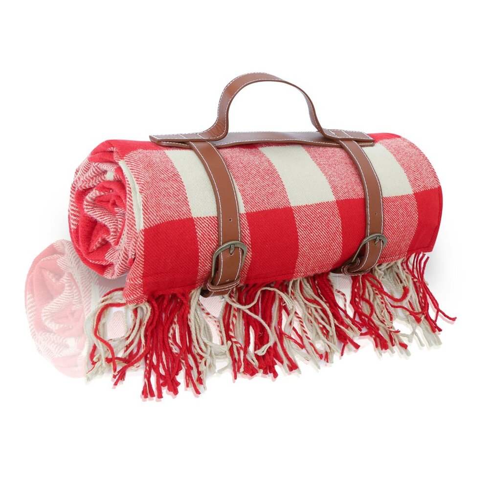 Picnic Blanket Extra Large Waterproof with Strap 59"x79" - Machine Washable Tass